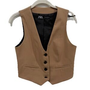 Women's Zara‎ Tan Suit Vest Size Xsmall Xs Casual Business Formal